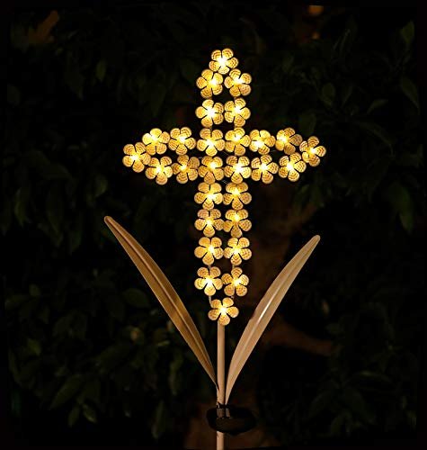 WSgift White Cross Garden Stake Solar...